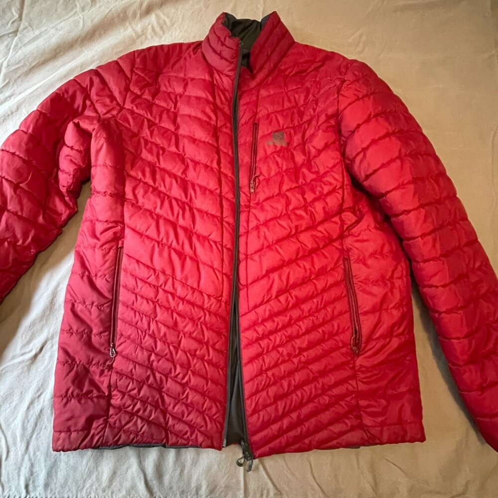 Salomon Men's Large Reversible Pertex Puffer, Gray/Red